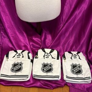 3 NEW NHL White and Black zip up cooler bags for bevys